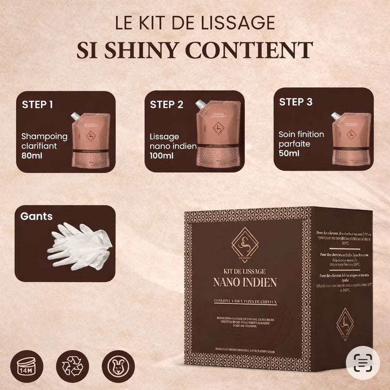 Kit lissage nano indien longue durée - cheveux lisses & brillants jusqu'à 8 mois