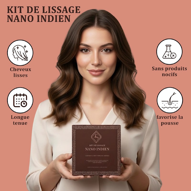 Kit lissage nano indien sans formol - A base d'huile - Favorise la pousse - Tenue longue durée