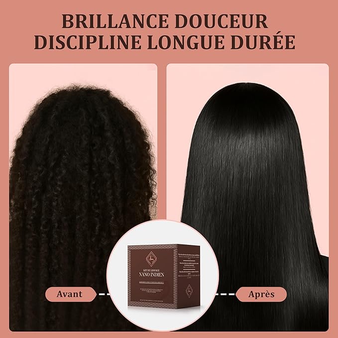 Kit lissage nano indien sans formol - A base d'huile - Favorise la pousse - Tenue longue durée